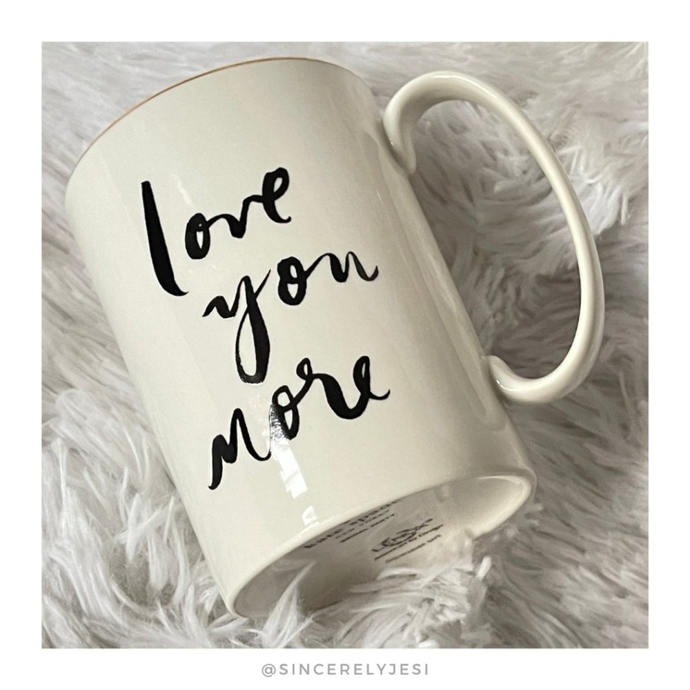 kate spade ▪ "love you more" plain white bridal party wedding coffee mug